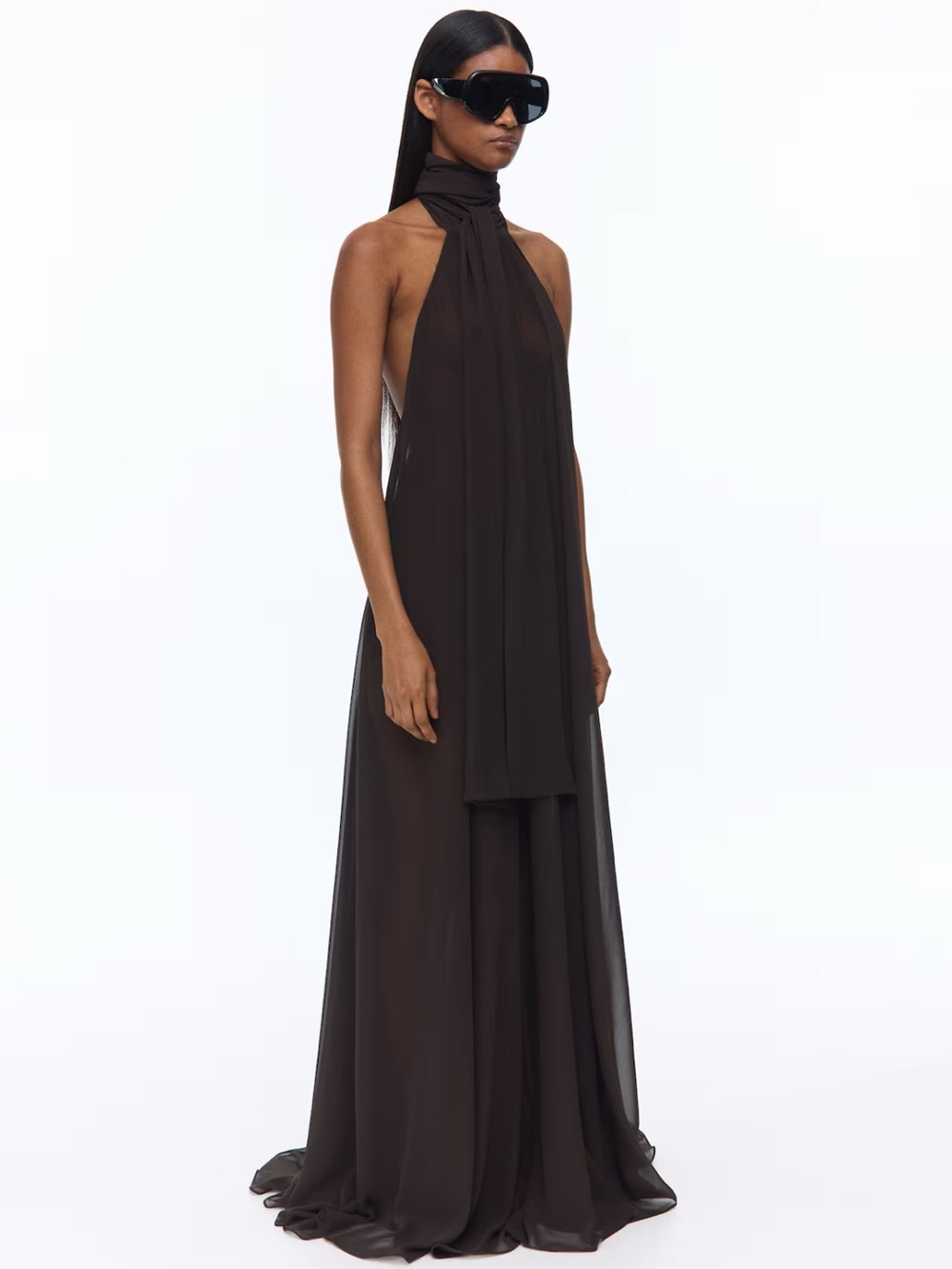 LIVIA NUNES H&M A-LINE CHIFFON HALTERNECK DRESS 🤎